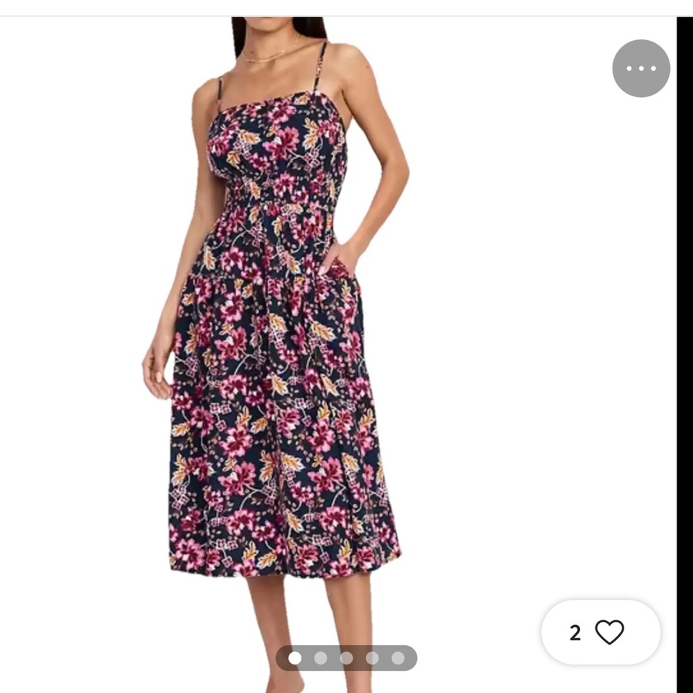 Old Navy Floral Linen Blend Smocked Midi Dress XXL Pockets Wedding Guest Dress